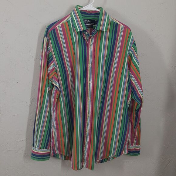 Polo Ralph Lauren Regent Classic Fit Mens Large Button Down Shirt Striped - Picture 1 of 7